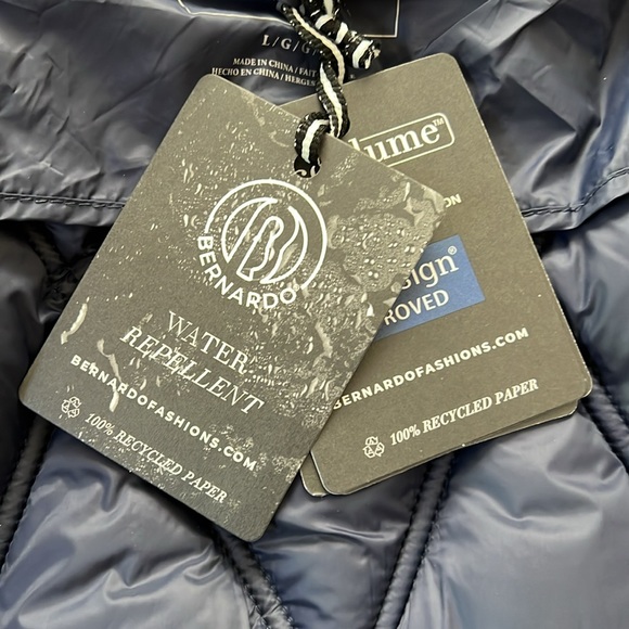 BERNARDO Knit Sleeve Diamond Quilt Puffer Coat Large - Picture 9 of 9